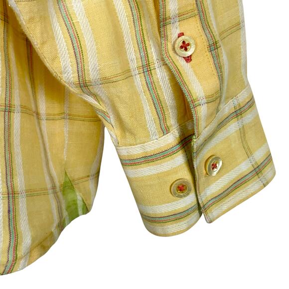 Indigo Palms Denim Company 100% Linen Yellow Plaid Button Down Shirt Mens LG - Picture 6 of 11